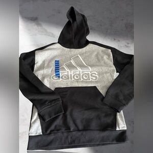 New ADIDAS Boys Pullover Hoodie Youth Lg 14/16 Gray/black.